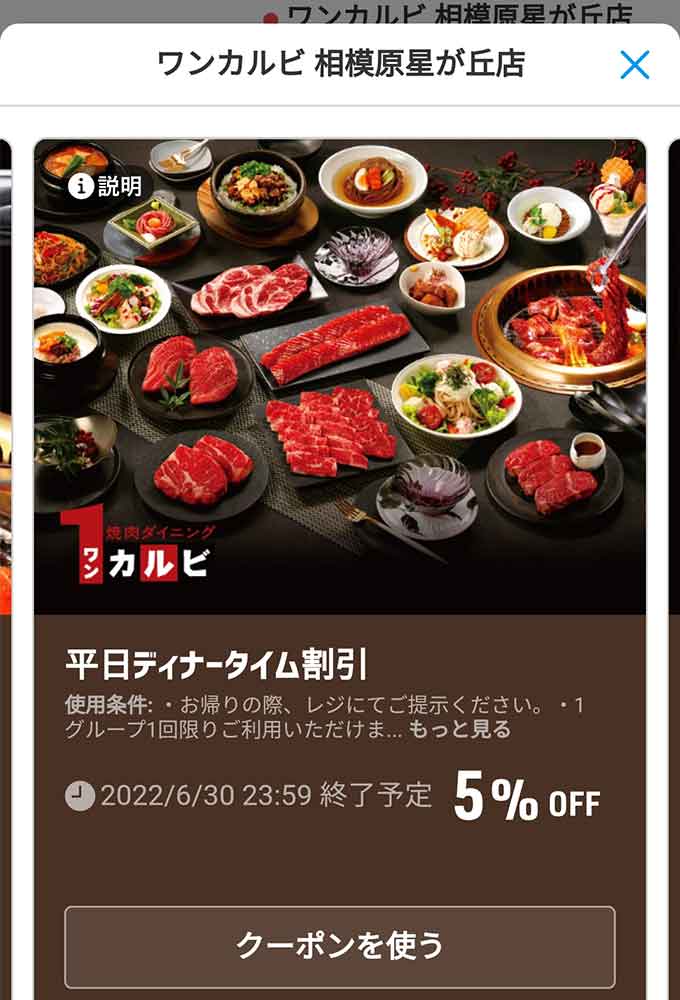 全てのアイテム ワンカルビ 1000円 優待券 焼肉 割引チケット ad